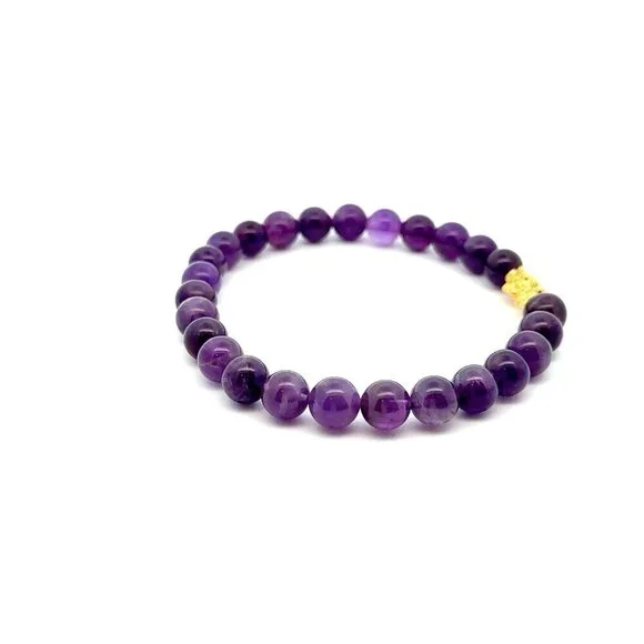 24K Gold Piyao Pixiu Lucky Charm Bracelet Gemstones Amethyst 8mm Size 8 inches